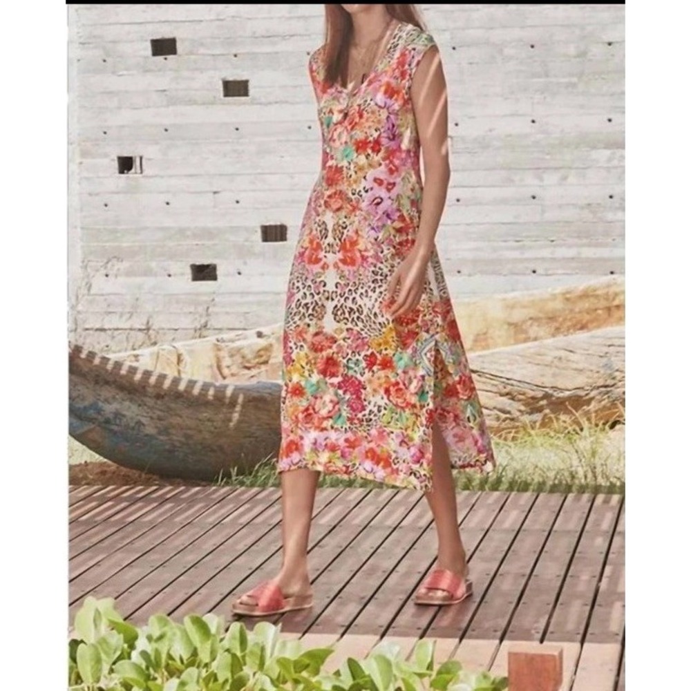 Johnny Was Wild Garden High Slit Knit Midi Dress Size Medium